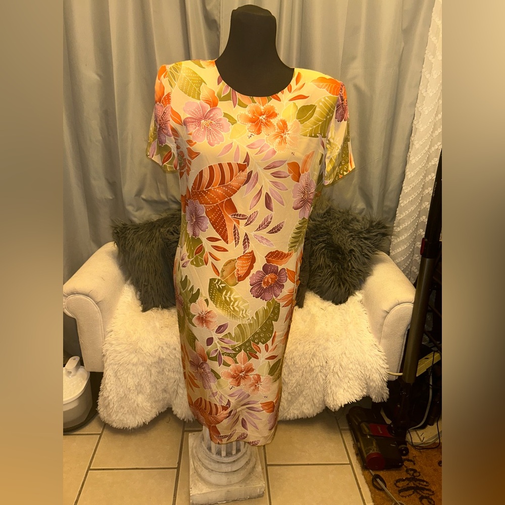 Vintage Maggy London Silk Floral Dress 8 Hawaiian floral 72 EASTER